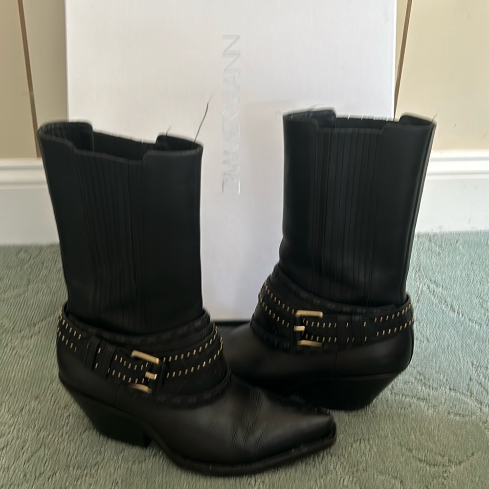 Zimmermann western boots 2 in 1 style with removable buckle 37 7 black leather